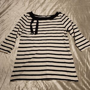 LOFT Black and White Striped Classic French Style Top